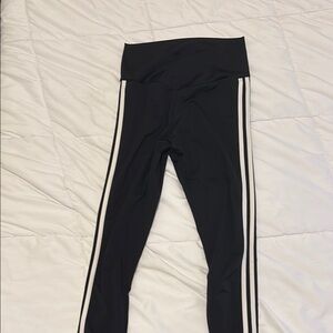Black and White Athletic Leggings with Stripes